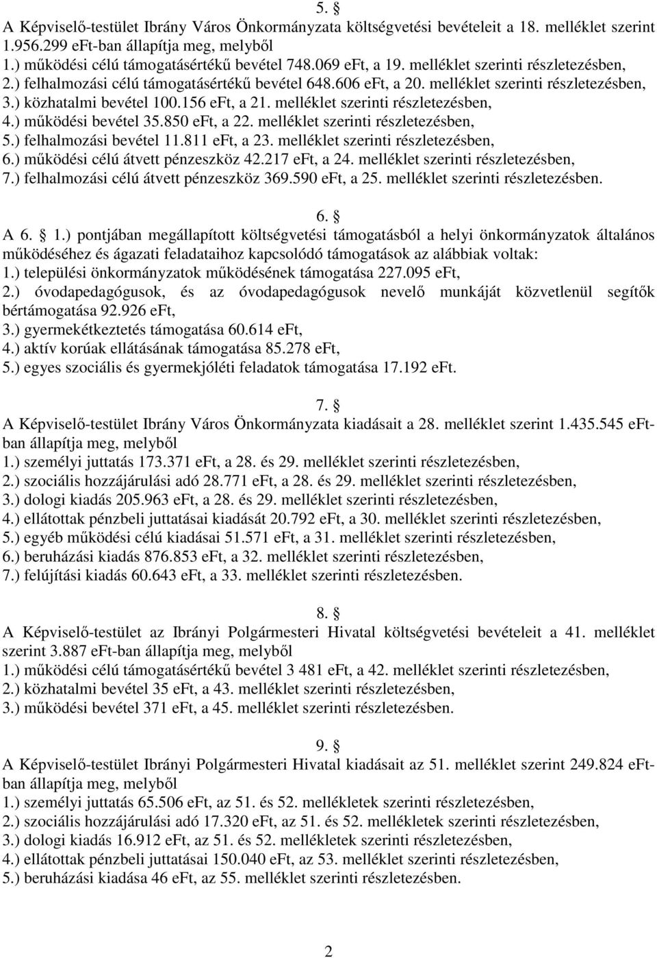 melléklet szerinti részletezésben, 4.) működési bevétel 35.850, a 22. melléklet szerinti részletezésben, 5.) felhalmozási bevétel 11.811, a 23. melléklet szerinti részletezésben, 6.