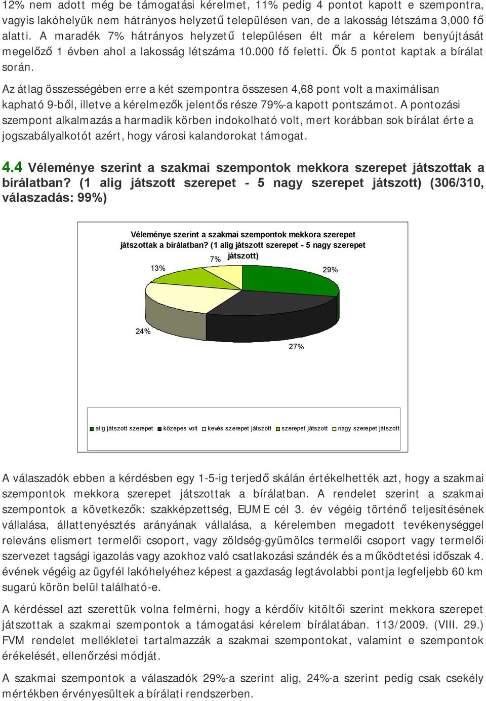 Az átlag összességében erre a két szempontra összesen 4,68 pont volt a maximálisan kapható 9-ből, illetve a kérelmezők jelentős része 79%-a kapott pontszámot.