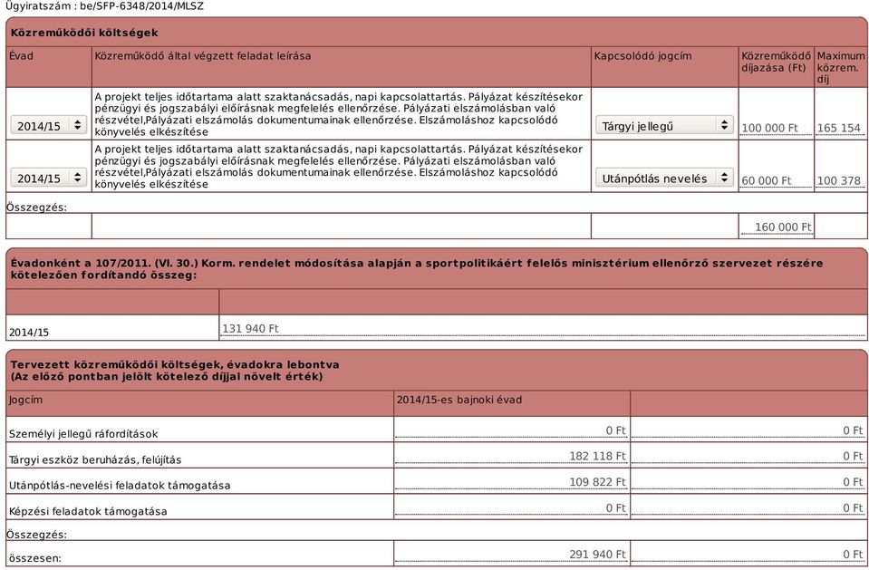 Elszámoláshoz kapcsolódó könyvelés elkészítése A projekt teljes időtartama alatt szaktanácsadás, napi kapcsolattartás.