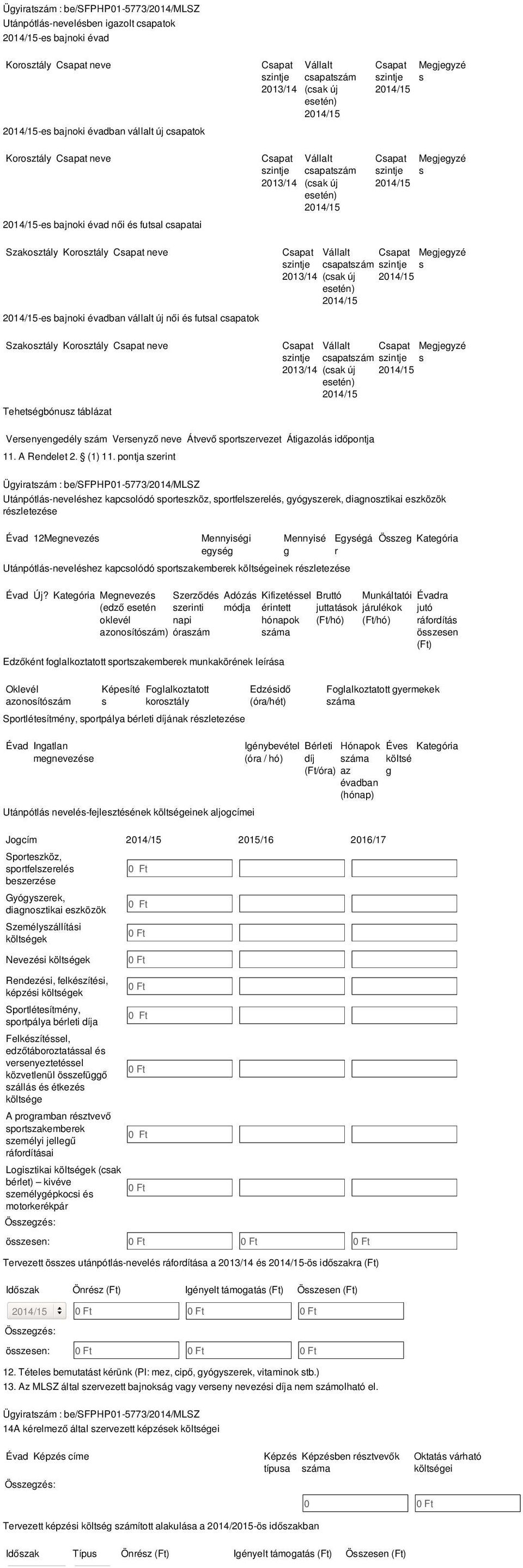 vállalt új női és futsal csapatok Szakosztály Korosztály Csapat neve Tehetségbónusz táblázat Csapat Vállalt Csapat Megjegyzé szintje csapatszám szintje s 2013/14 (csak új Csapat Vállalt Csapat