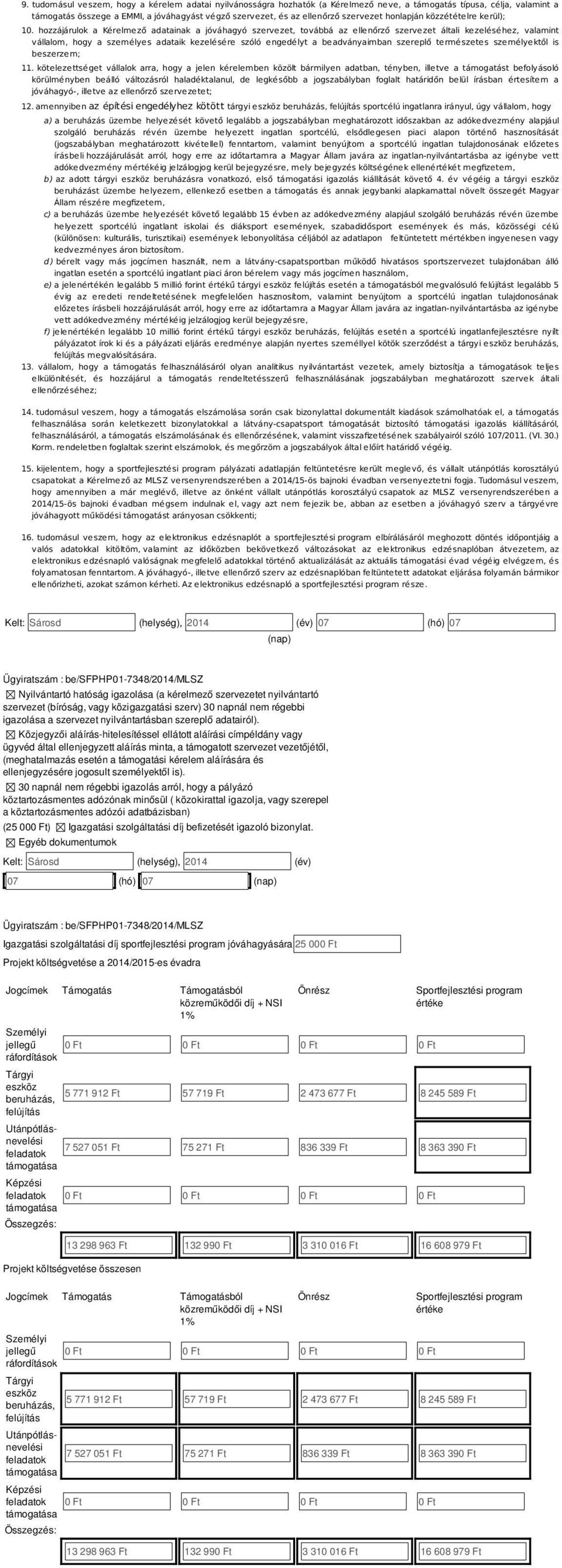 hozzájárulok a Kérelmező adatainak a jóváhagyó zervezet, továbbá az ellenőrző zervezet általi kezelééhez, valamint vállalom, hogy a zemélye adataik kezeléére zóló engedélyt a beadványaimban zereplő