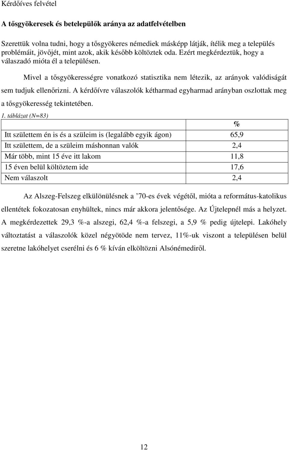 A kérdıívre válaszolók kétharmad egyharmad arányban oszlottak meg a tısgyökeresség tekintetében. 1.