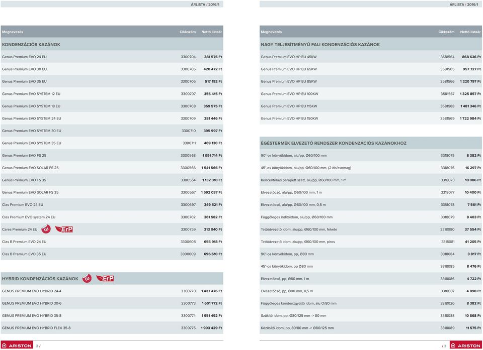 Premium EVO HP EU 100KW 3581567 1 325 857 Ft Genus Premium EVO SYSTEM 18 EU 3300708 359 575 Ft Genus Premium EVO HP EU 115KW 3581568 1 481 346 Ft Genus Premium EVO SYSTEM 24 EU 3300709 381 446 Ft