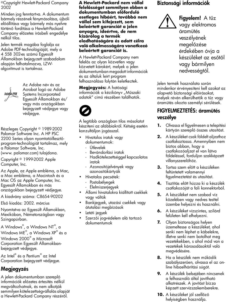 Jelen termék magába foglalja az Adobe PDF-technológiáját, mely a 4 558 302-es számú Egyesült Államokban bejegyzett szabadalom alapján felhatalmazva, LZWalgoritmust is tartalmaz.