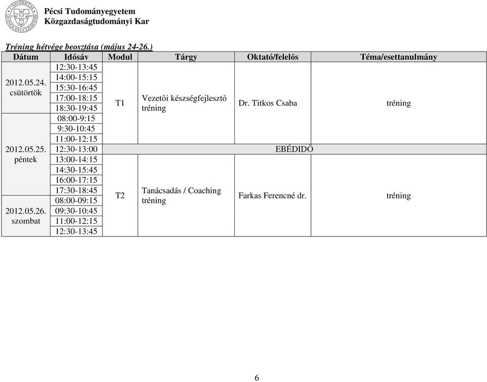 15:30-16:45 17:00-18:15 Vezetői készségfejlesztő T1 Dr.