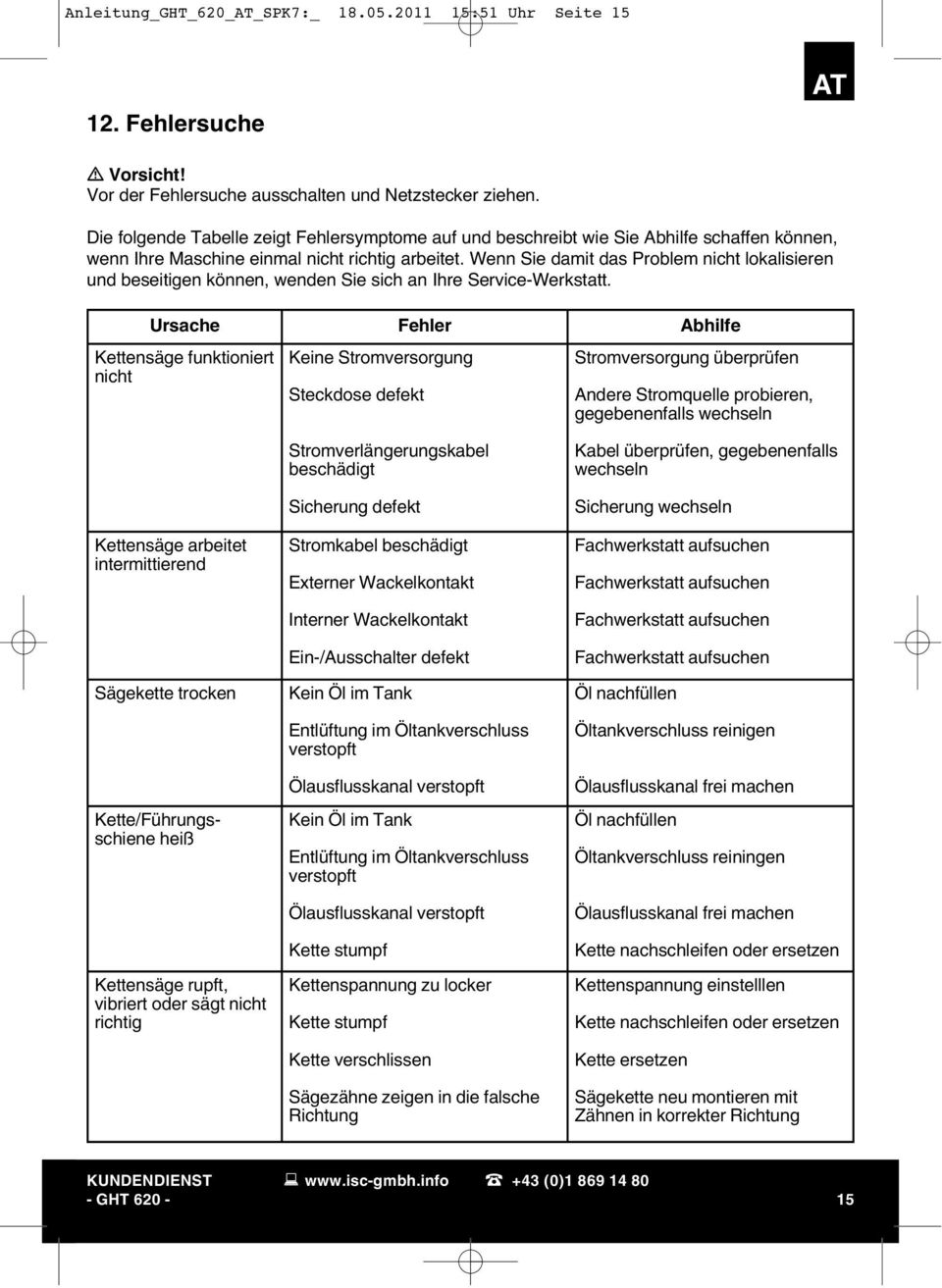 Wenn Sie damit das Problem nicht lokalisieren und beseitigen können, wenden Sie sich an Ihre Service-Werkstatt.