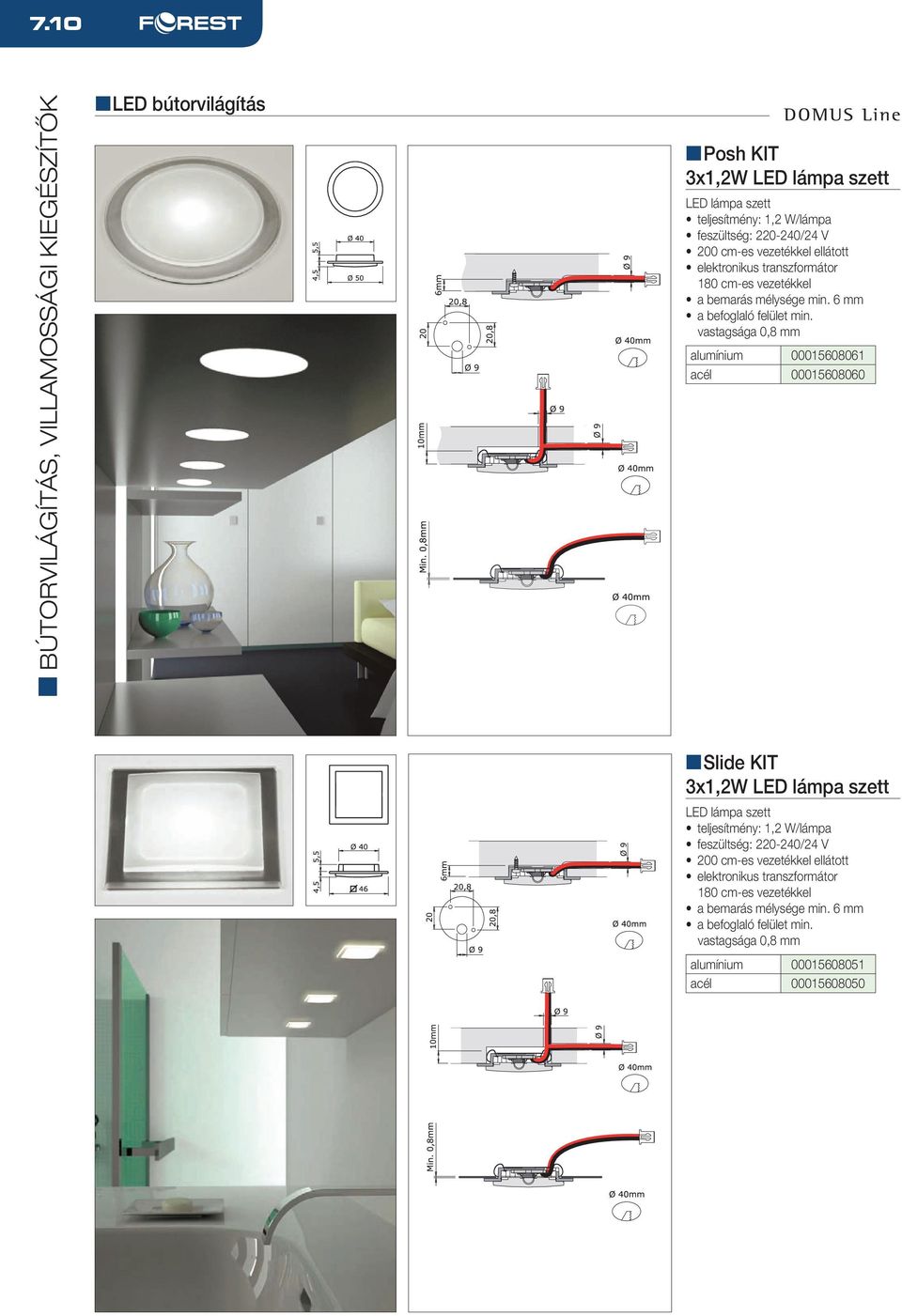 vastagsága 0,8 mm alumínium 00015608061 acél 00015608060 nslide KIT 3x1,2W LED lámpa szett LED lámpa szett teljesítmény: 1,2 W/lámpa