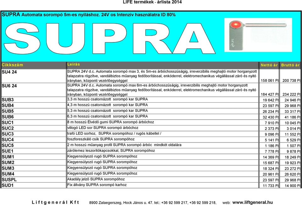 és nyitó irányban, központi vezérlőegységgel 158 061 Ft 200 738 Ft SU6 24 SUPRA 24V d.c.