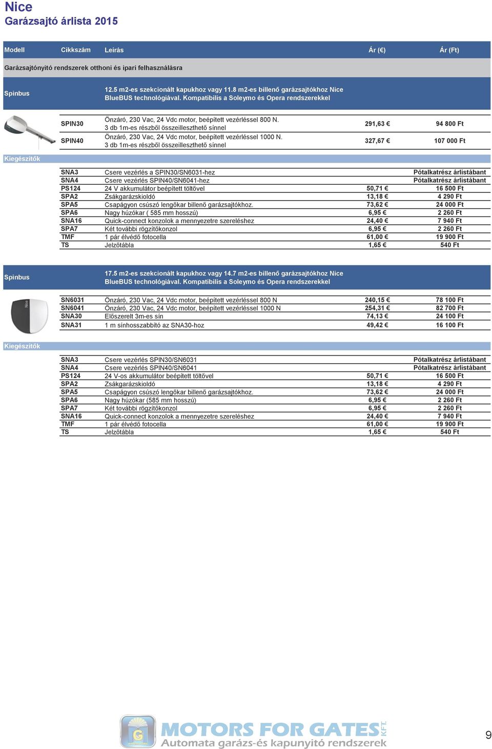 3 db 1m-es részből összeilleszthető sínnel Önzáró, 230 Vac, 24 Vdc motor, beépített vezérléssel 1000 N.