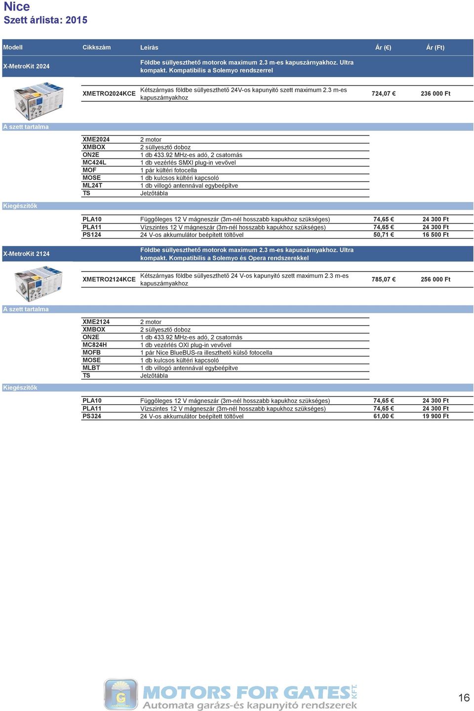 3 m-es kapuszárnyakhoz 724,07 236 000 Ft A szett tartalma XME2024 XMBOX ON2E MC424L MOF MOSE ML24T TS 2 motor 2 süllyesztő doboz 1 db 433.