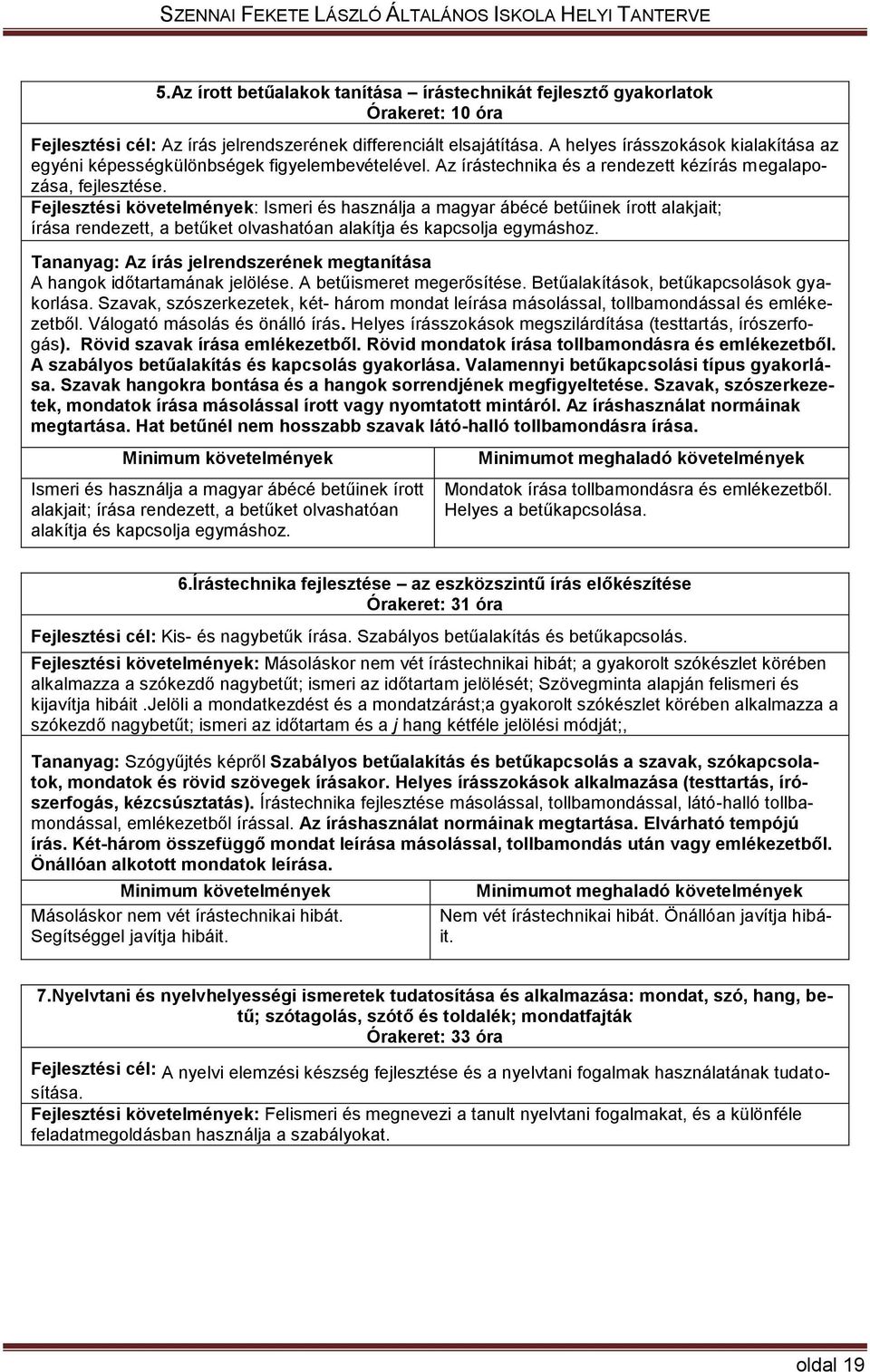 Fejlesztési : Ismeri és használja a magyar ábécé betűinek írott alakjait; írása rendezett, a betűket olvashatóan alakítja és kapcsolja egymáshoz.