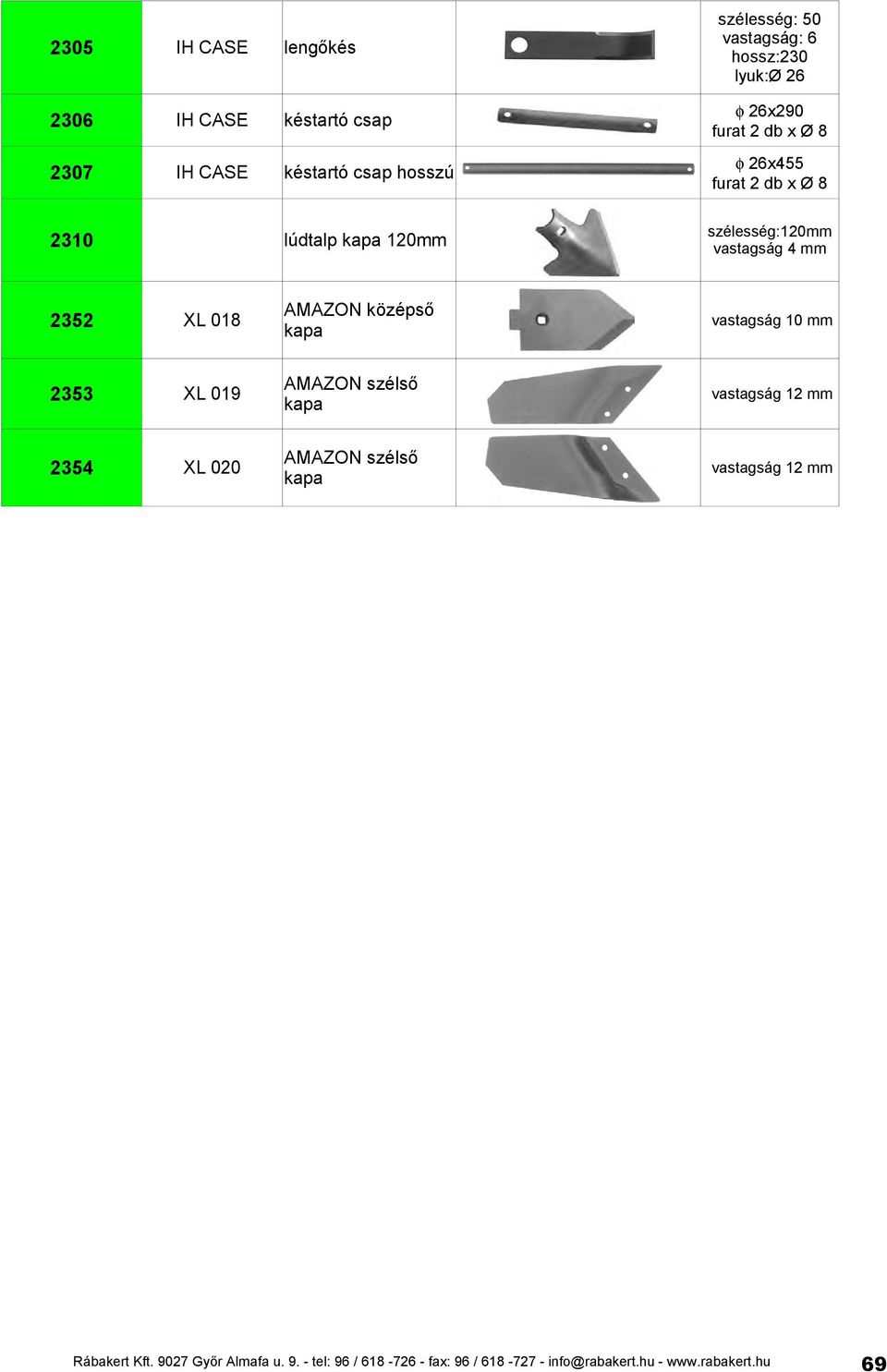 2352 XL 018 vastagság 10 mm kapa AMAZON szélső 2353 XL 019 vastagság 12 mm kapa AMAZON szélső 2354 XL 020 vastagság 12