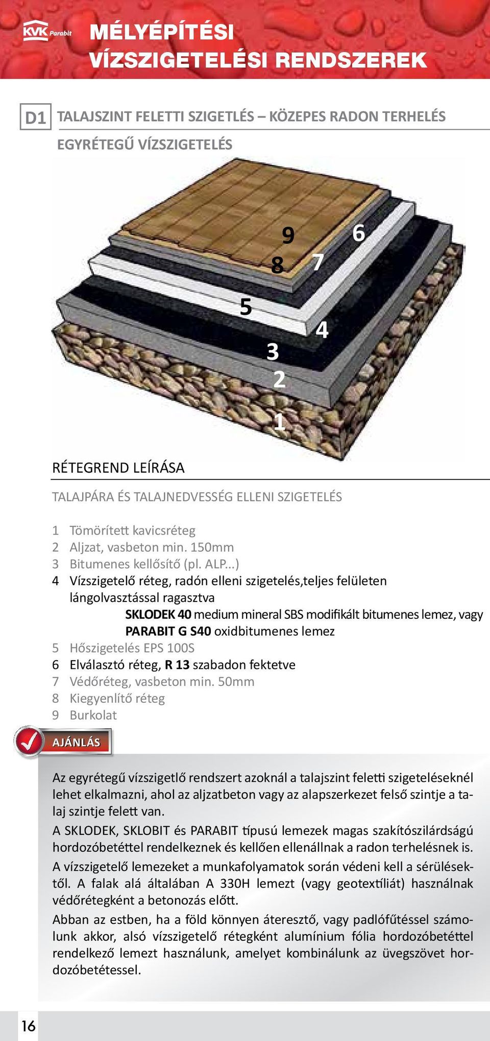 ..) 4 Vízszigetelő réteg, radón elleni szigetelés,teljes felületen lángolvasztással ragasztva SKLODEK 40 medium mineral SBS modifikált bitumenes lemez, vagy PARABIT G S40 oxidbitumenes lemez 5