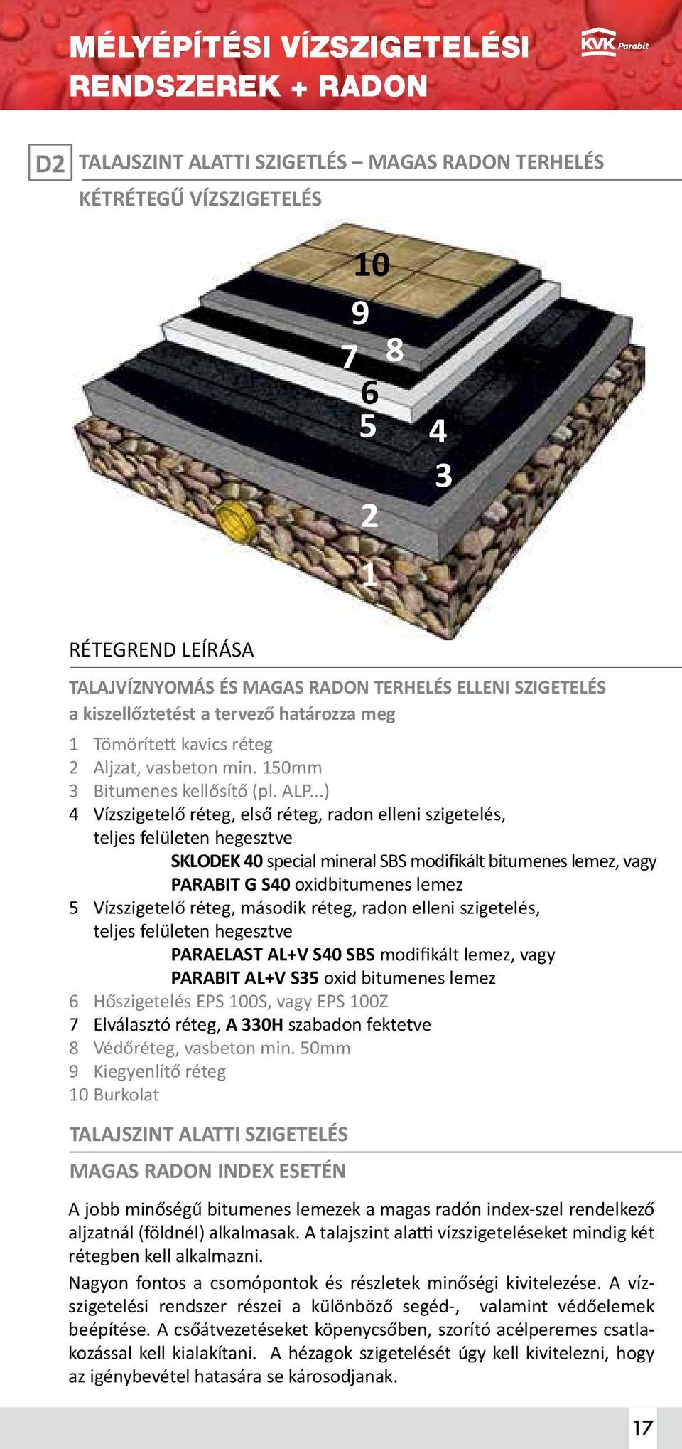 ..) 4 Vízszigetelő réteg, első réteg, radon elleni szigetelés, teljes felületen hegesztve SKLODEK 40 special mineral SBS modifikált bitumenes lemez, vagy PARABIT G S40 oxidbitumenes lemez 5