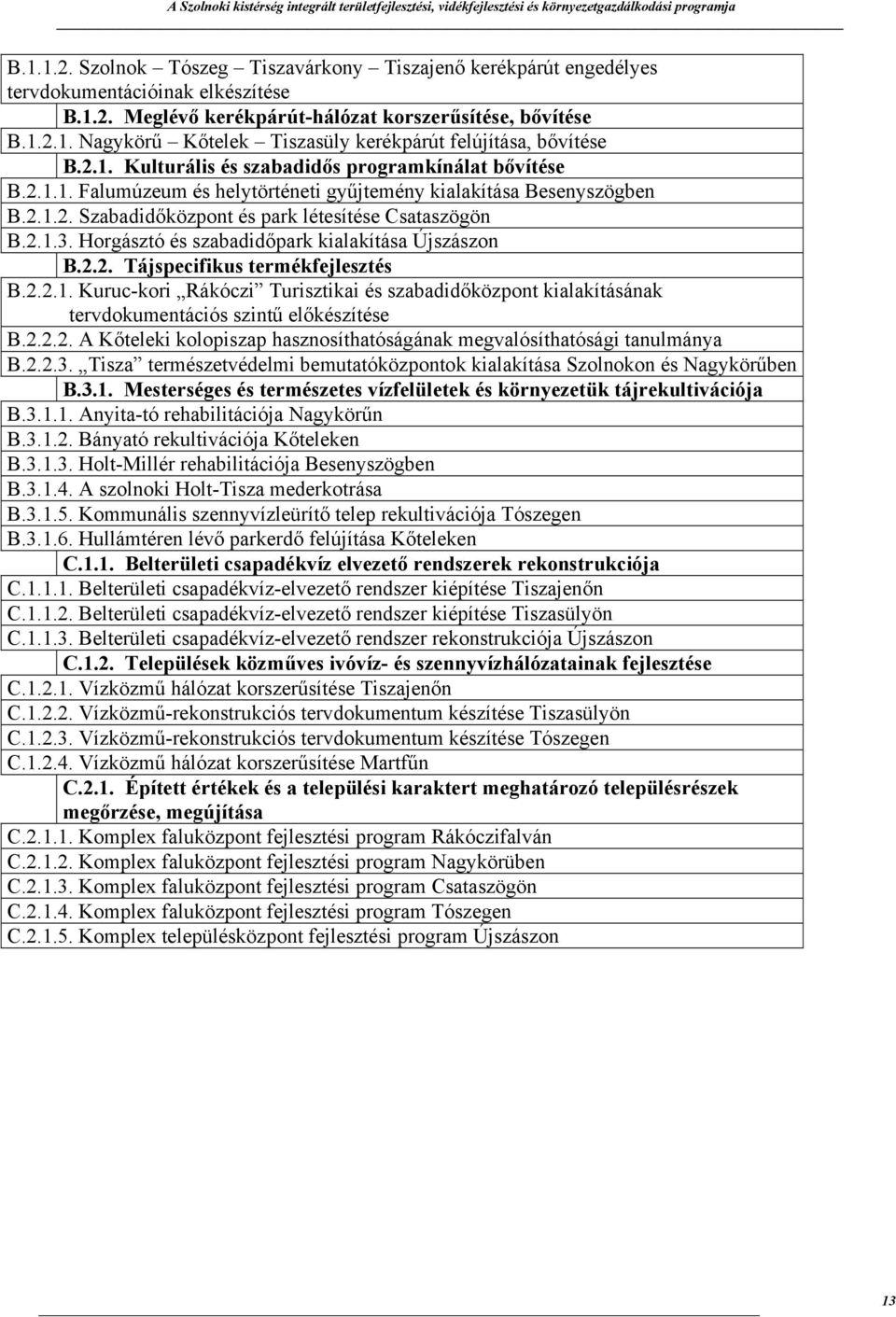 Horgásztó és szabadidőpark kialakítása Újszászon B.2.2. Tájspecifikus termékfejlesztés B.2.2.1.