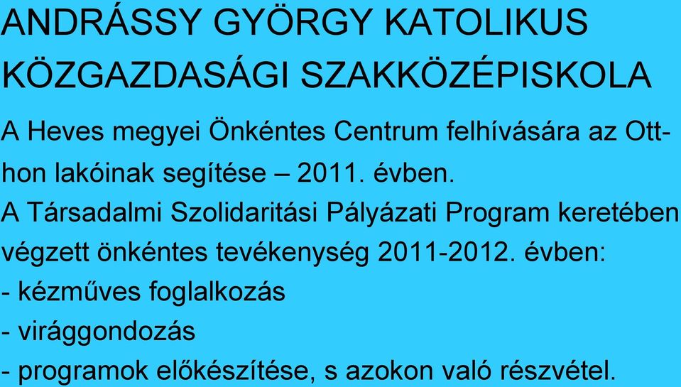 A Társadalmi Szolidaritási Pályázati Program keretében végzett önkéntes