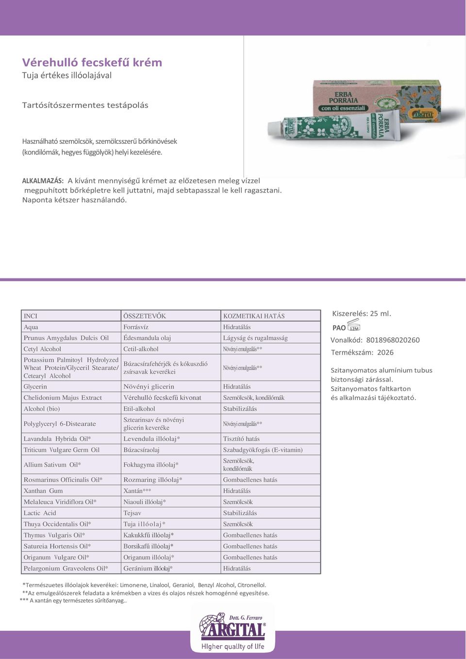 Prunus Amygdalus Dulcis Oil Édesmandula olaj Lágyság és rugalmasság Cetyl Alcohol Cetil-alkohol Növényi emulgeálás** Wheat Protein/Glyceril Stearate/ zsírsavak keverékei Növényi emulgeálás** Glycerin