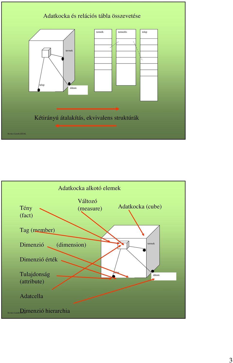 (fact) Tag (member) Dimenzió (dimension) Változó (measure) Adatkocka (cube)