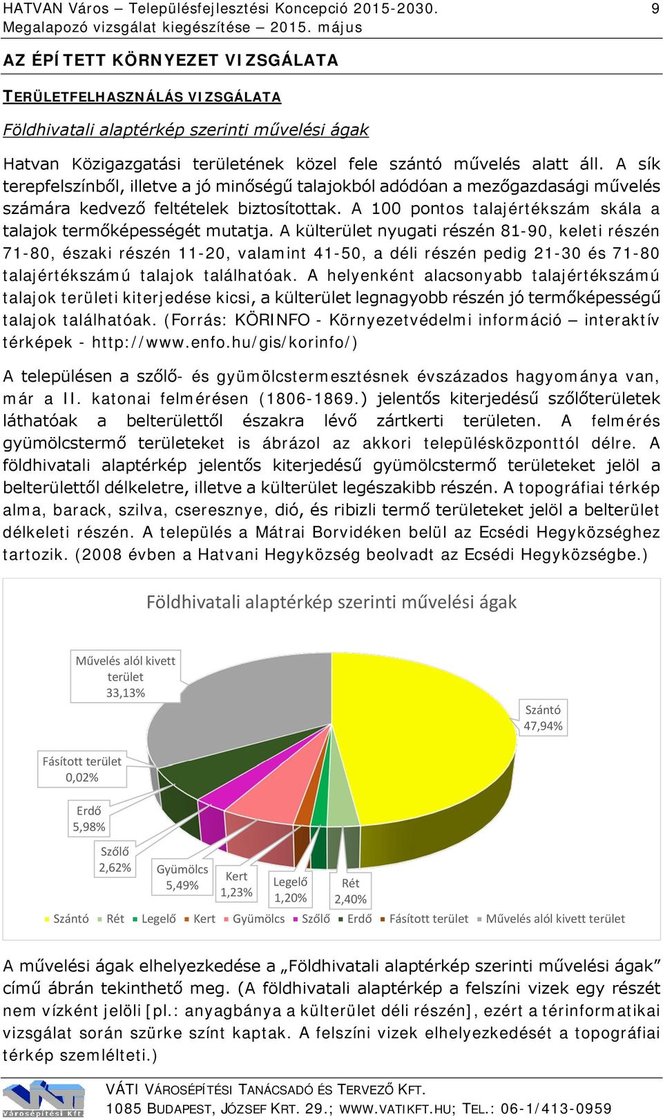 A sík terepfelszínből, illetve a jó minőségű talajokból adódóan a mezőgazdasági művelés számára kedvező feltételek biztosítottak. A 100 pontos talajértékszám skála a talajok termőképességét mutatja.