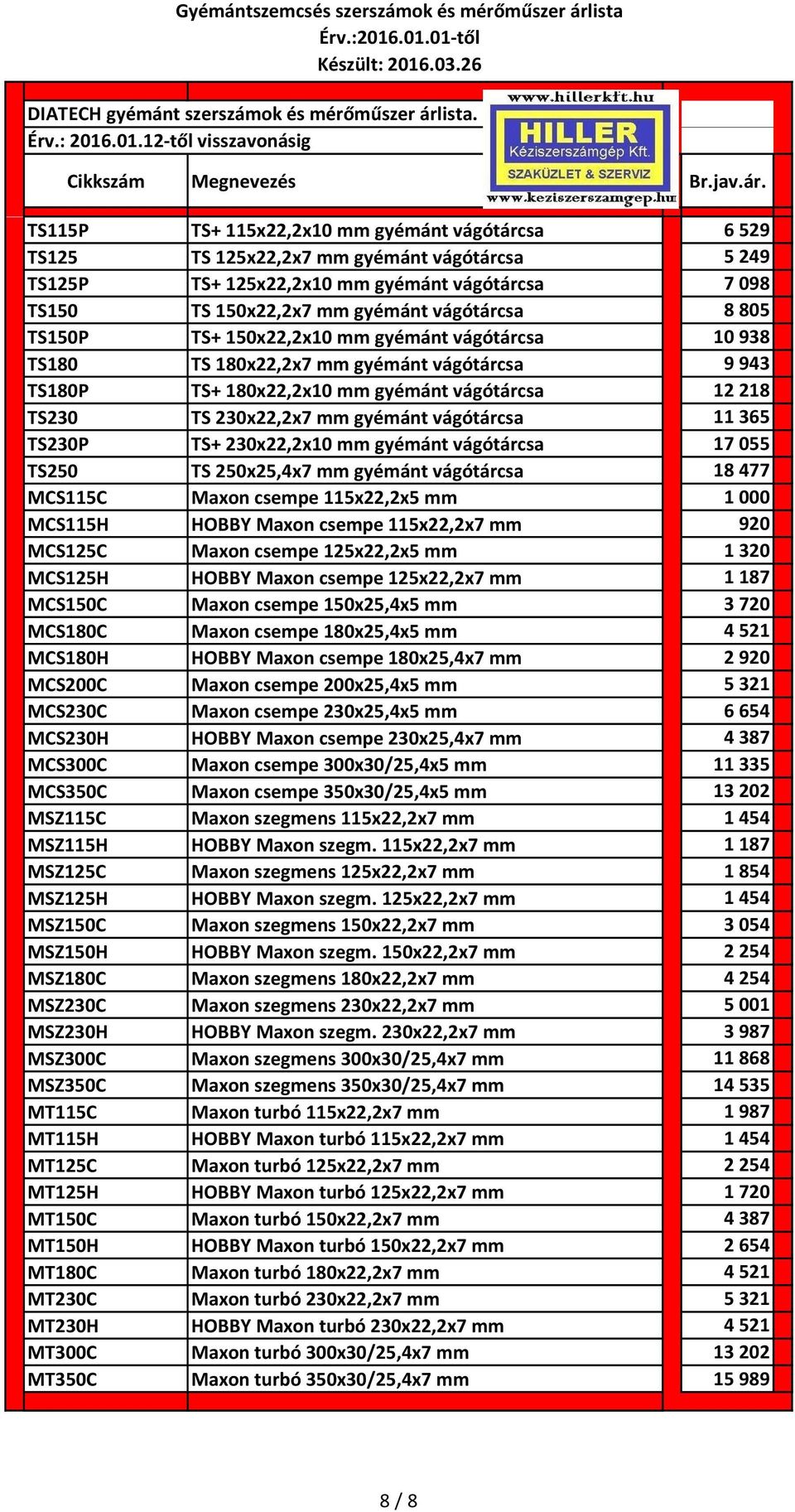 365 TS230P TS+ 230x22,2x10 mm gyémánt vágótárcsa 17 055 TS250 TS 250x25,4x7 mm gyémánt vágótárcsa 18 477 MCS115C Maxon csempe 115x22,2x5 mm 1 000 MCS115H HOBBY Maxon csempe 115x22,2x7 mm 920 MCS125C