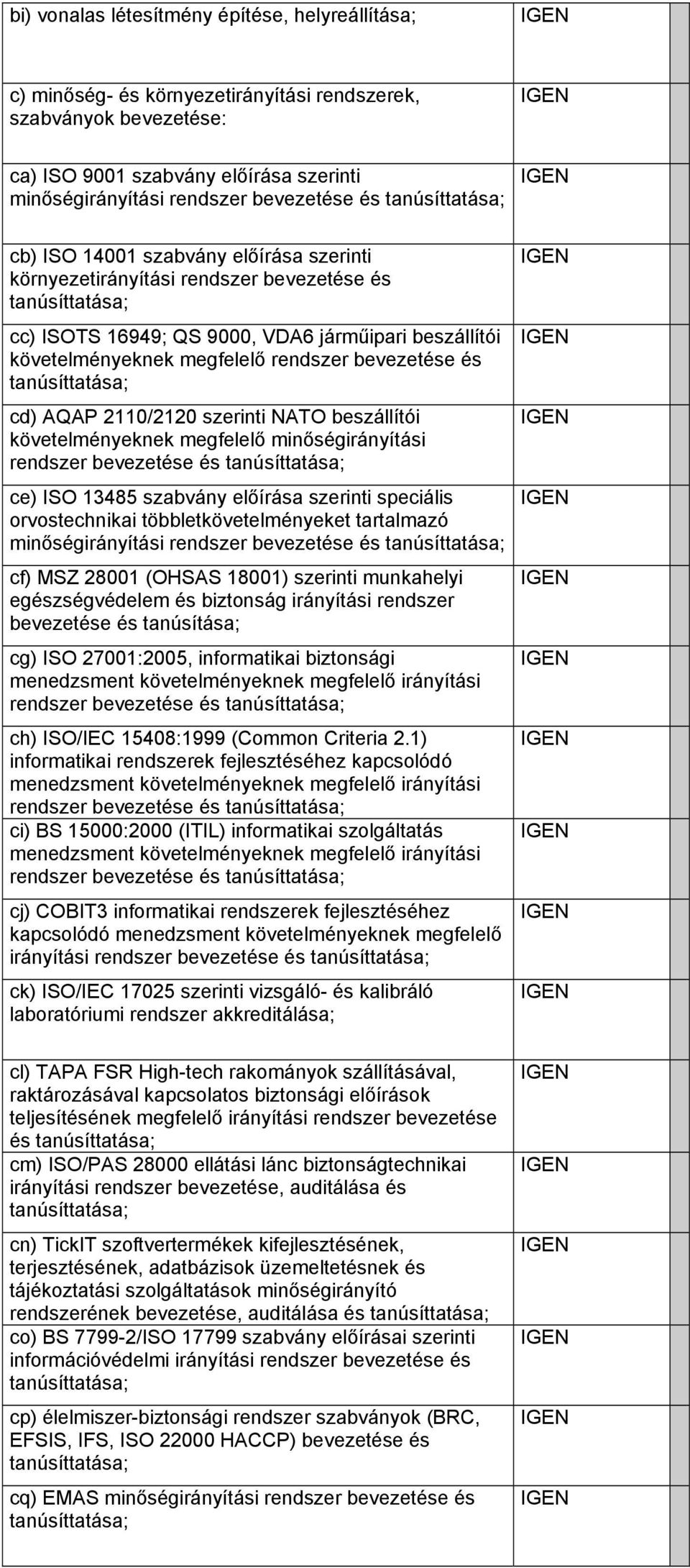 2110/2120 szerinti NATO beszállítói követelményeknek megfelelő minőségirányítási rendszer bevezetése és ce) ISO 13485 szabvány előírása szerinti speciális orvostechnikai többletkövetelményeket