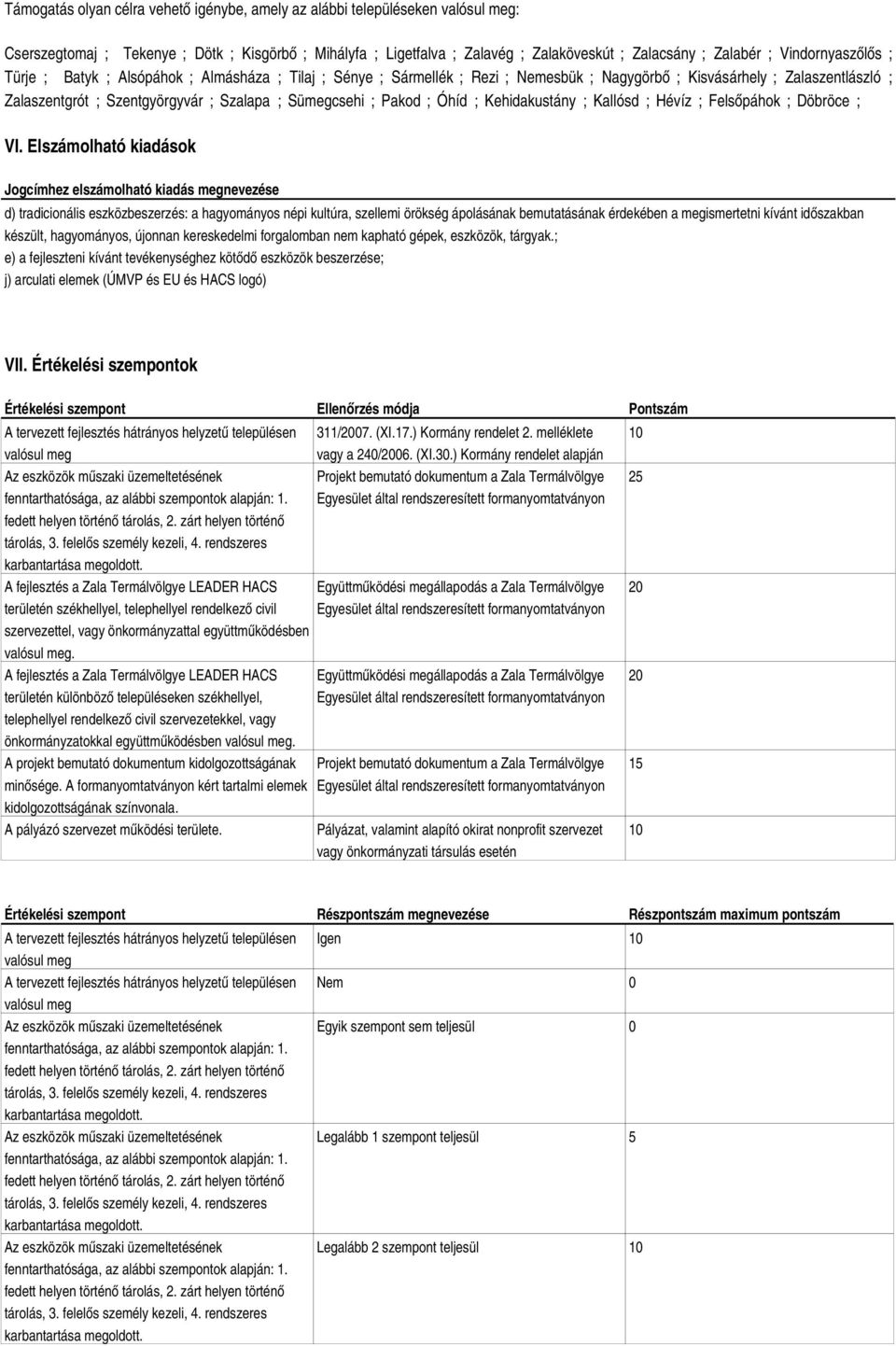 Sümegcsehi ; Pakod ; Óhíd ; Kehidakustány ; Kallósd ; Hévíz ; Felsőpáhok ; Döbröce ; VI.