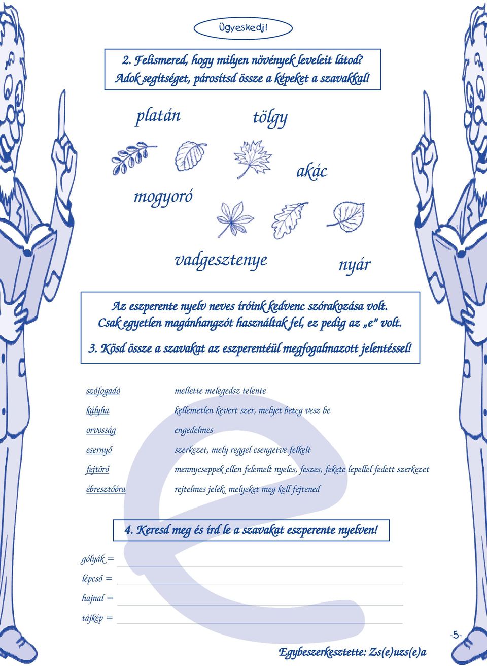 Kösd össze a szavakat az eszperentéül megfogalmazott jelentéssel!