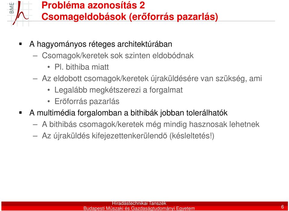 bithiba miatt Az eldobott csomagok/keretek újraküldésére van szükség, ami Legalább megkétszerezi a forgalmat Erőforrás