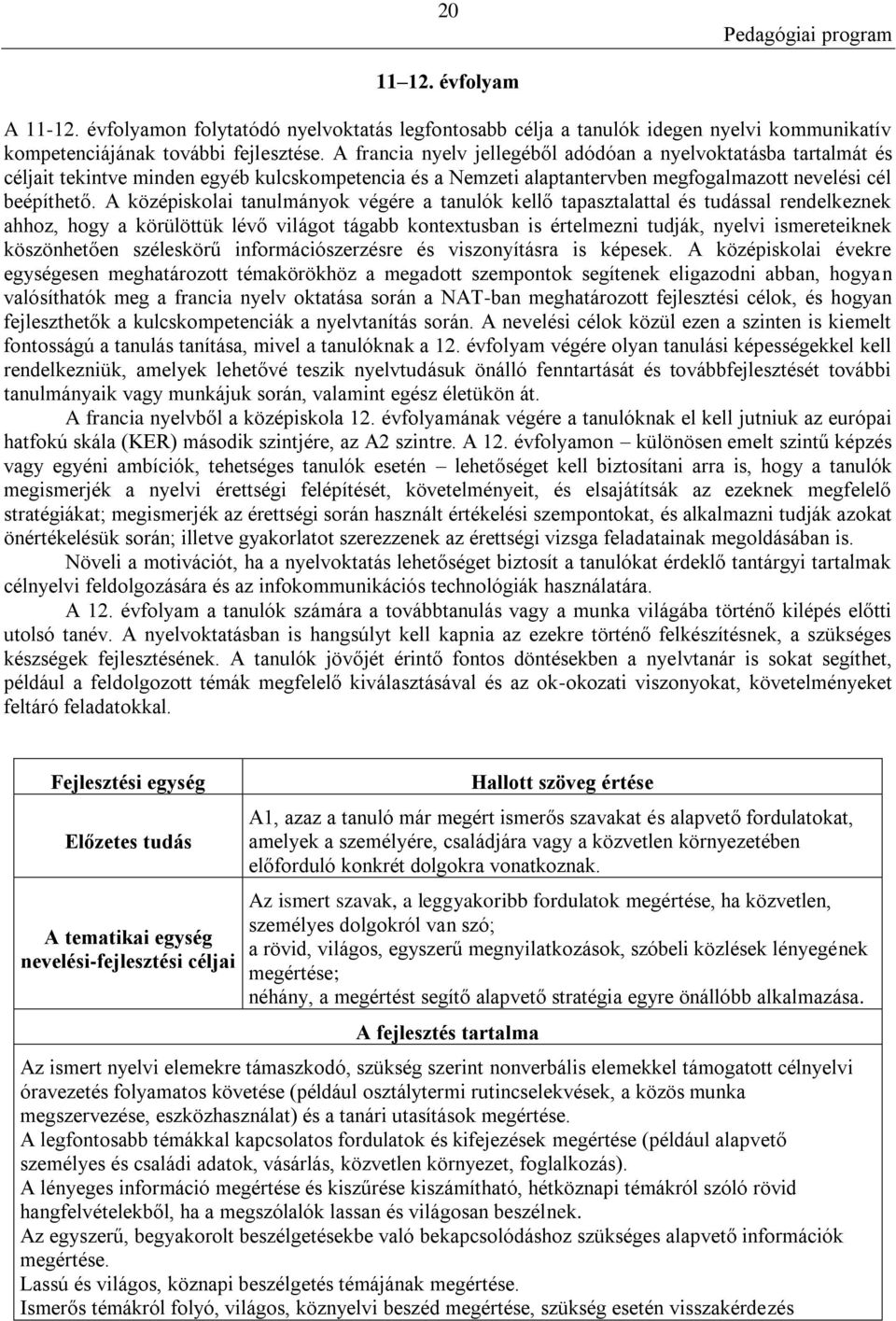 A középiskolai tanulmányok végére a tanulók kellő tapasztalattal és tudással rendelkeznek ahhoz, hogy a körülöttük lévő világot tágabb kontextusban is értelmezni tudják, nyelvi ismereteiknek