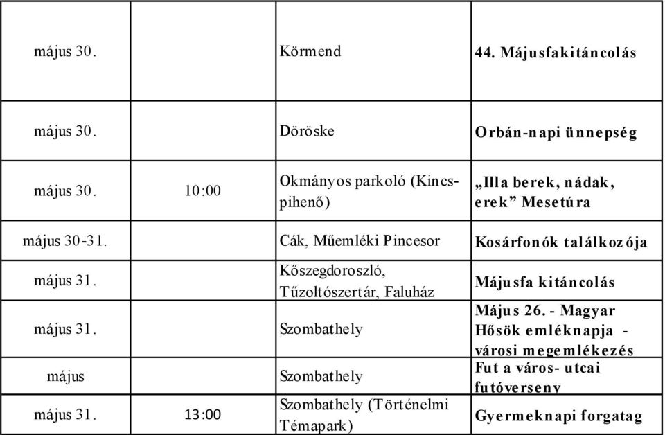 Cák, Műemléki Pincesor Kosárfonók találkoz ója május 31. május 31. május május 31.