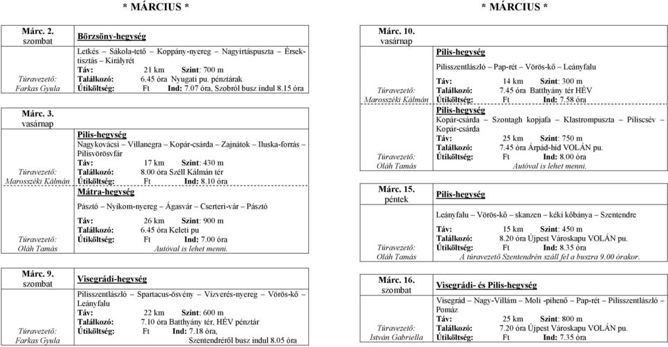 00 óra Széll Kálmán tér Útiköltség: Ft Ind: 8.10 óra Mátra-hegység Pásztó Nyikom-nyereg Ágasvár Cserteri-vár Pásztó Táv: 26 km Szint: 900 m Találkozó: 6.45 óra Keleti pu Útiköltség: Ft Ind: 7.