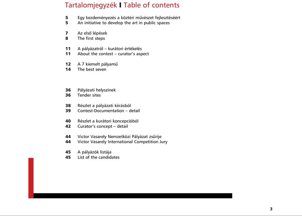 Pályázati helyszínek 36 Tender sites 38 Részlet a pályázati kiirásból 39 Contest-Documentation detail 40 Részlet a kurátori koncepcióból 42 Curator s