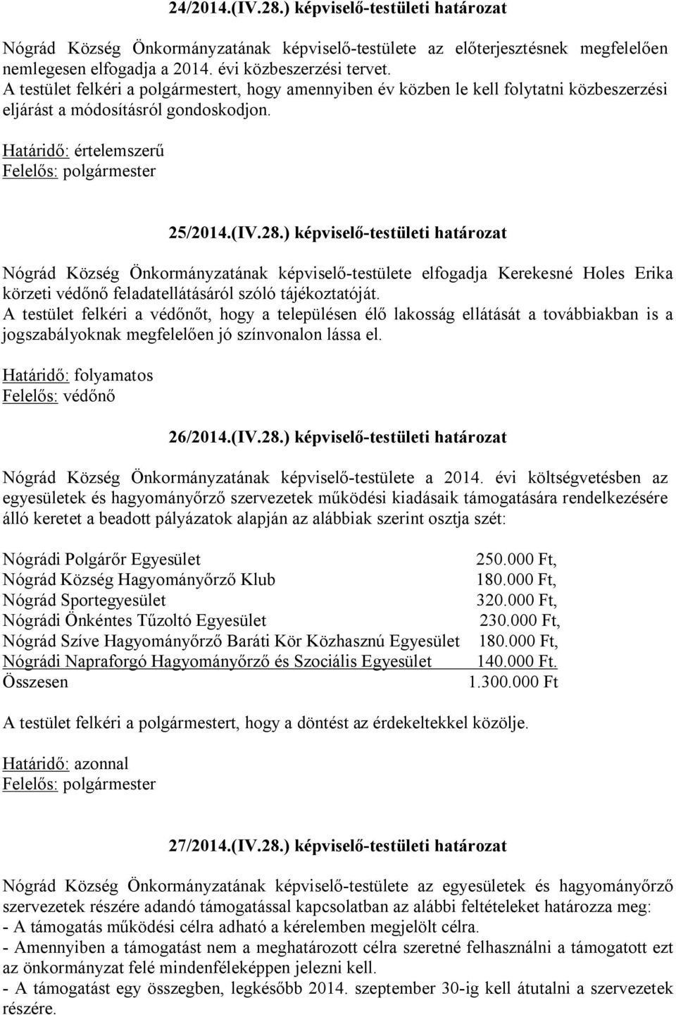 ) képviselő-testületi határozat Nógrád Község Önkormányzatának képviselő-testülete elfogadja Kerekesné Holes Erika körzeti védőnő feladatellátásáról szóló tájékoztatóját.