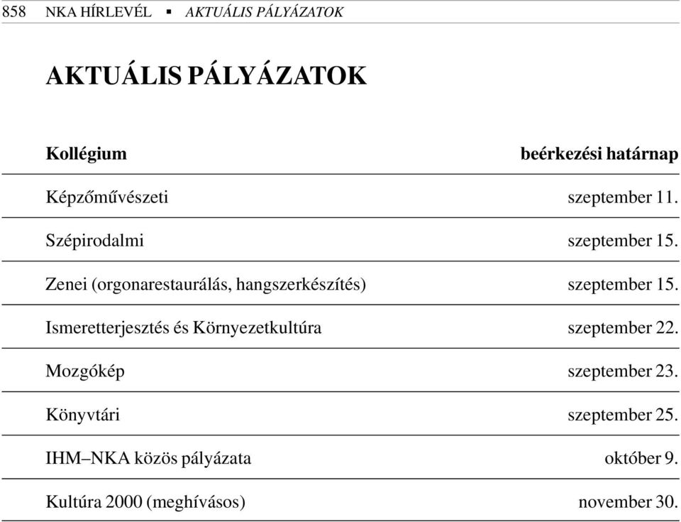 Zenei (orgonarestaurálás, hangszerkészítés) szeptember 15.