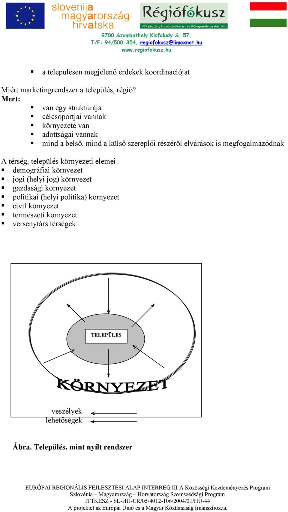 elvárások is megfogalmazódnak A térség, település környezeti elemei demográfiai környezet jogi (helyi jog) környezet gazdasági