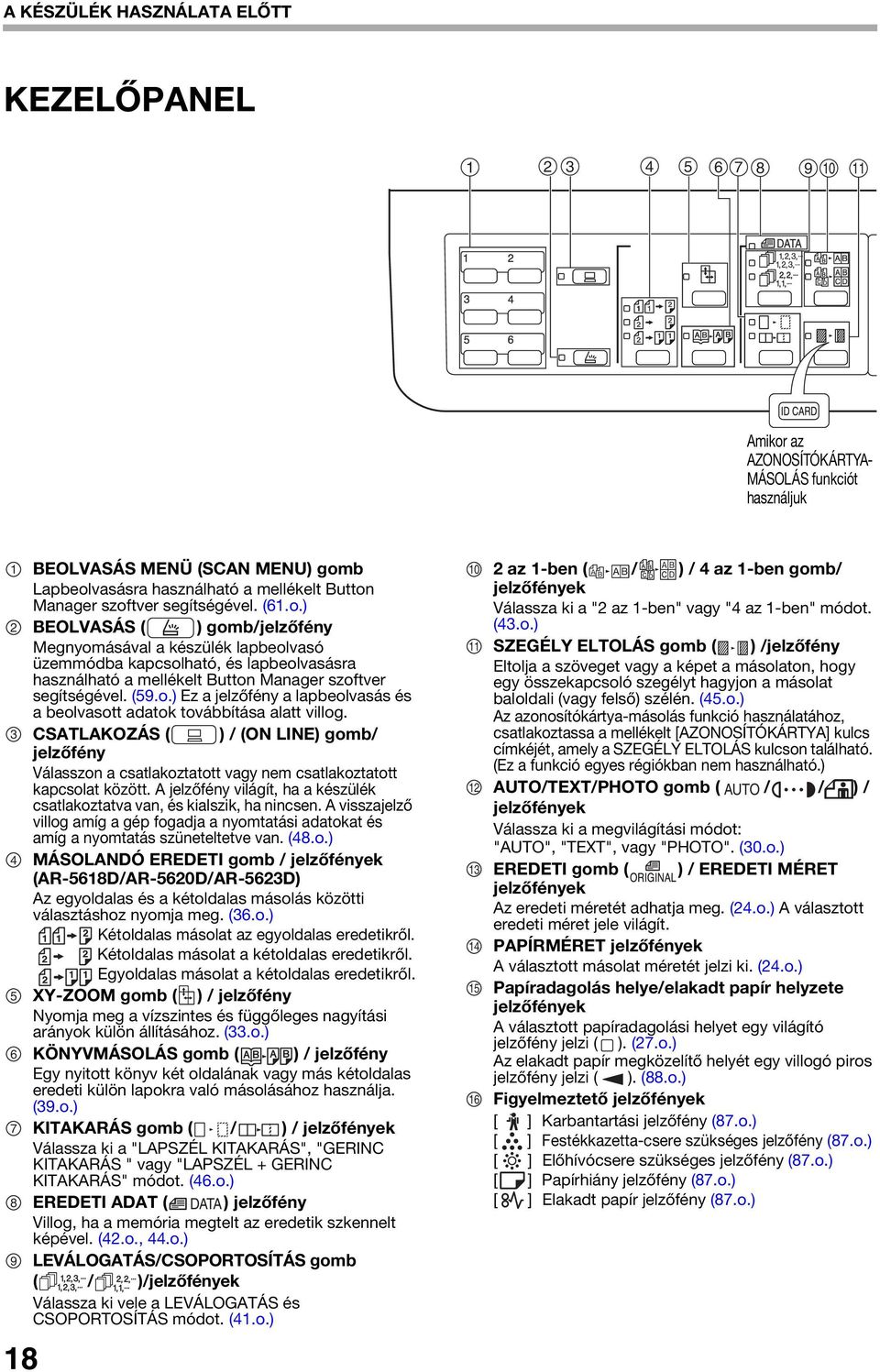 (59.o.) Ez a jelzőfény a lapbeolvasás és a beolvasott adatok továbbítása alatt villog.