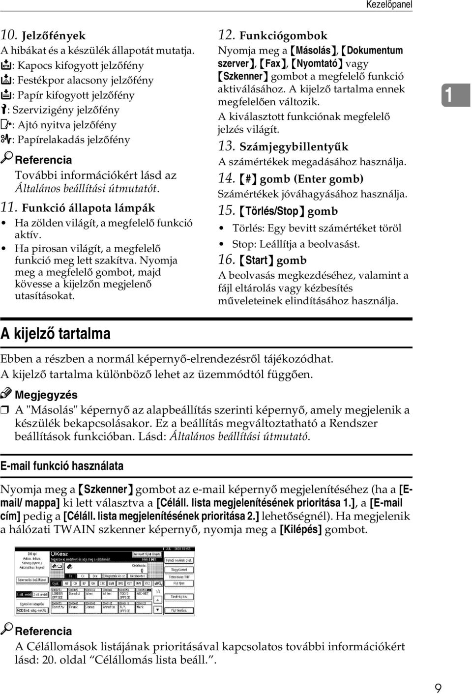 Általános beállítási útmutatót. 11. Funkció állapota lámpák Ha zölden világít, a megfelelõ funkció aktív. Ha pirosan világít, a megfelelõ funkció meg lett szakítva.