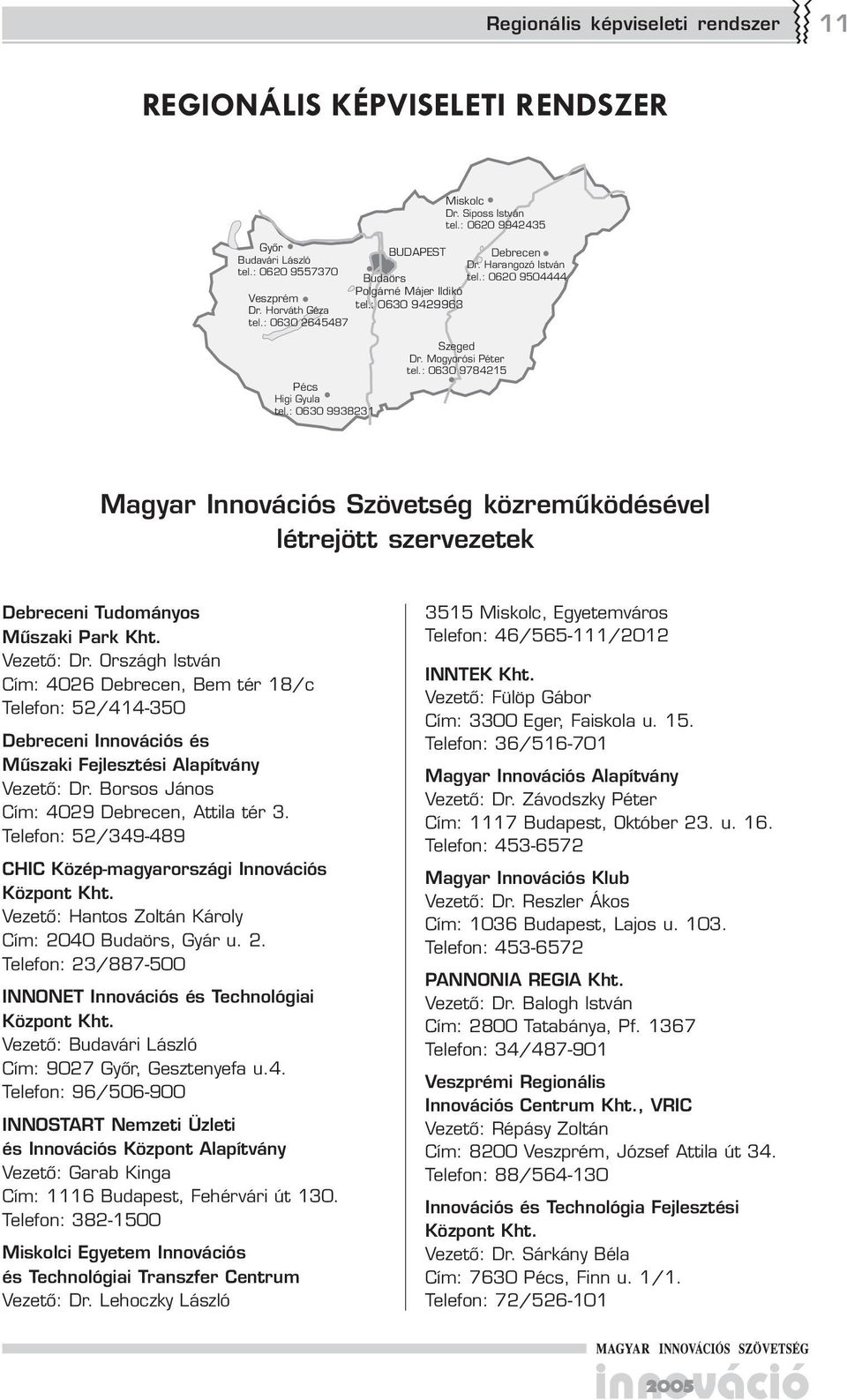 : 0630 978421 Magyar Innovációs Szövetség közreműködésével létrejött szervezetek Debreceni Tudományos Műszaki Park Kht. Vezető: Dr.