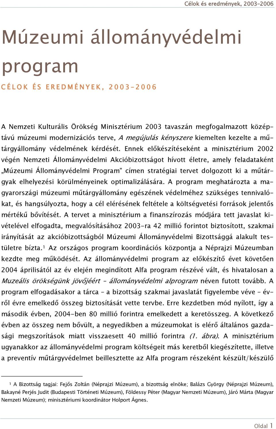 Ennek előkészítéseként a minisztérium 2002 végén Nemzeti Állományvédelmi Akcióbizottságot hívott életre, amely feladataként Múzeumi Állományvédelmi Program címen stratégiai tervet dolgozott ki a