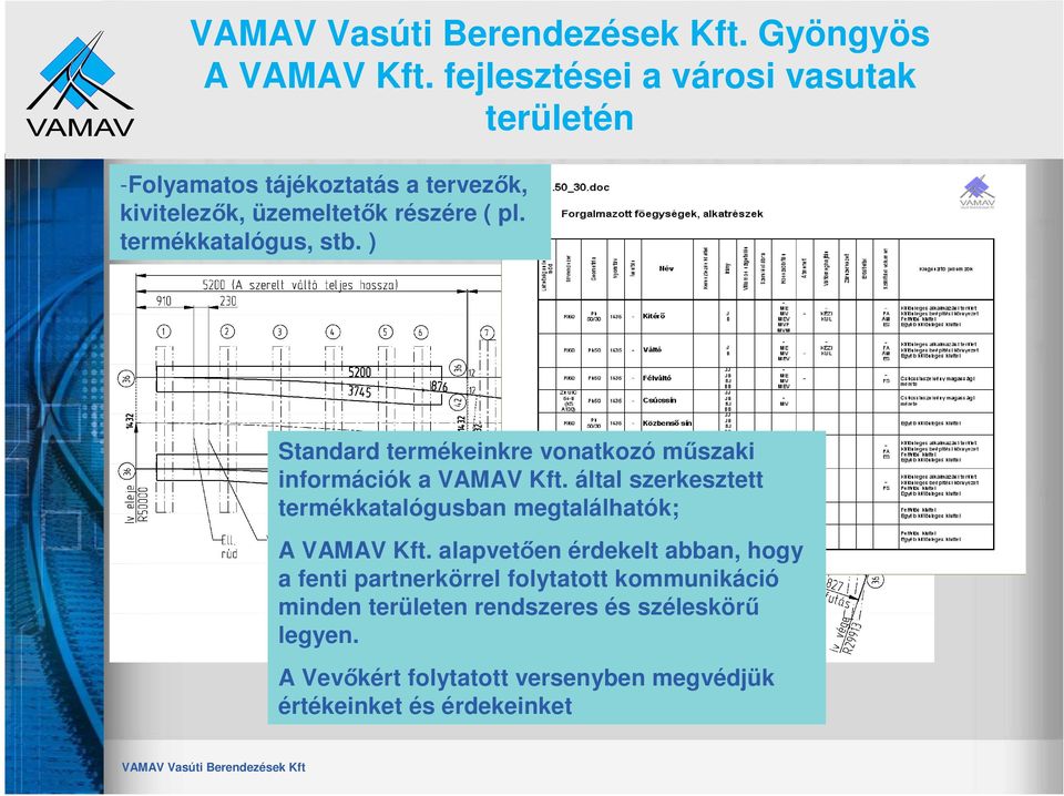 termékkatalógus, stb. ) Standard termékeinkre vonatkozó műszaki információk a VAMAV Kft.