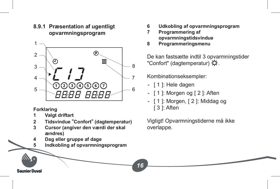 af opvarmningstidsvindue 8 Programmeringsmenu De kan fastsætte indtil 3 opvarmningstider "Confort" (dagtemperatur).