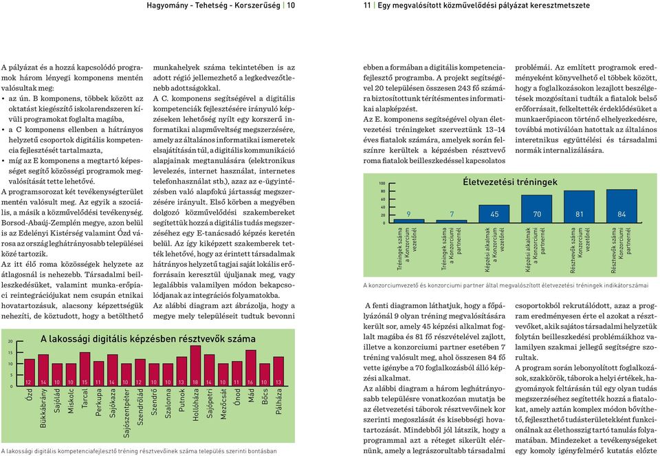 tartalmazta, míg az E komponens a megtartó képességet segítő közösségi programok megvalósítását tette lehetővé. A programsorozat két tevékenységterület mentén valósult meg.