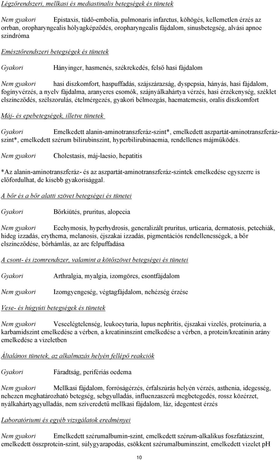 haspuffadás, szájszárazság, dyspepsia, hányás, hasi fájdalom, fogínyvérzés, a nyelv fájdalma, aranyeres csomók, szájnyálkahártya vérzés, hasi érzékenység, széklet elszíneződés, szélszorulás,