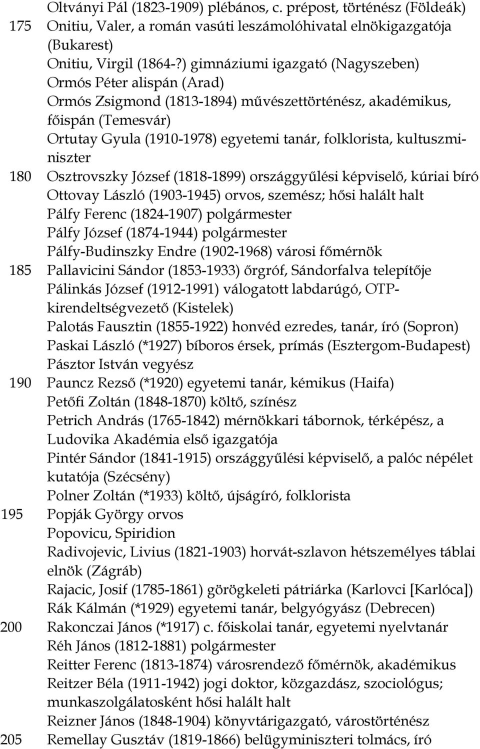 kultuszminiszter 180 Osztrovszky József (1818-1899) országgyűlési képviselő, kúriai bíró Ottovay László (1903-1945) orvos, szemész; hősi halált halt Pálfy Ferenc (1824-1907) polgármester Pálfy József