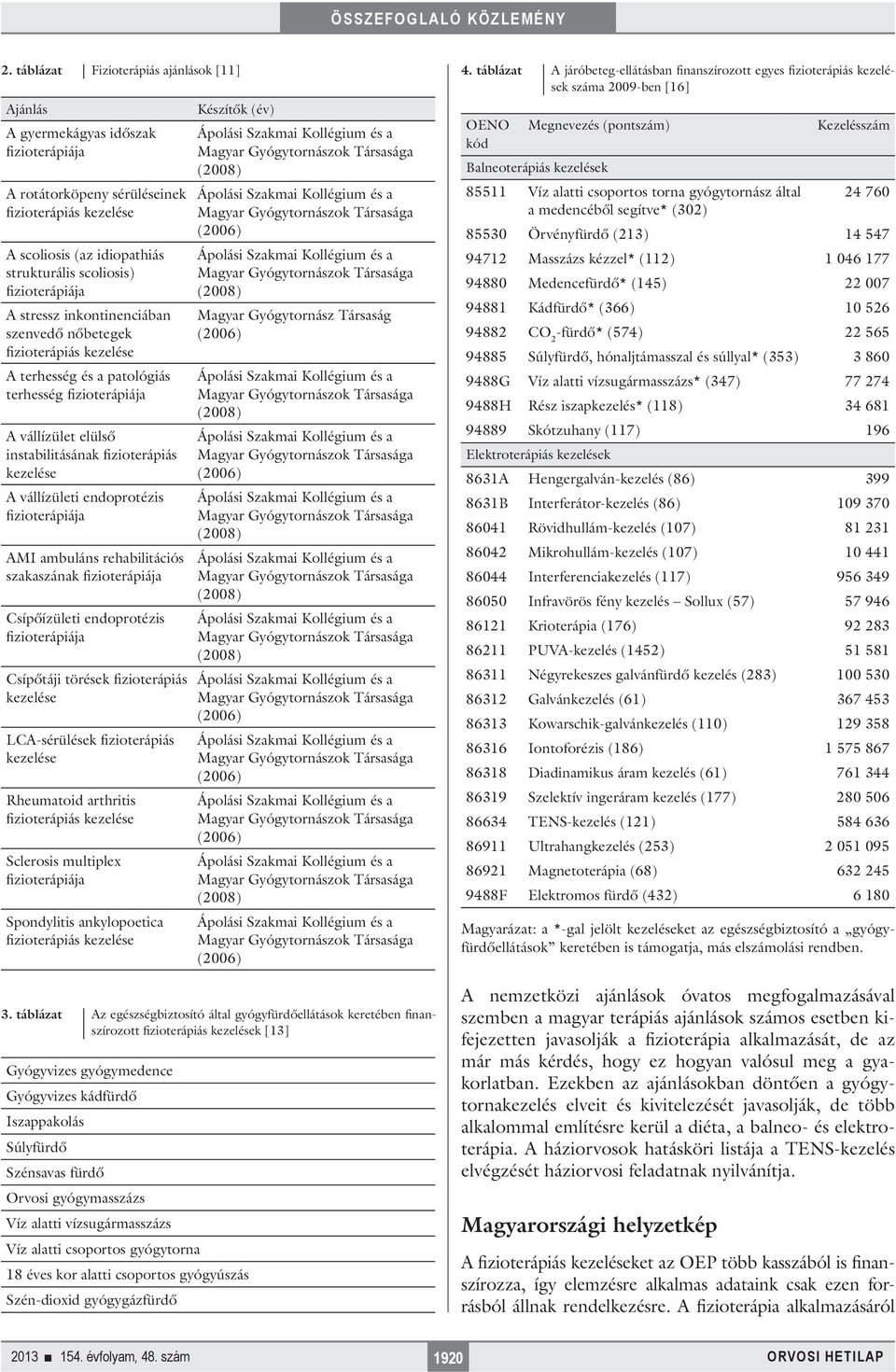 Csípőtáji törések fizioterápiás kezelése LCA-sérülések fizioterápiás kezelése Rheumatoid arthritis Sclerosis multiplex Spondylitis ankylopoetica Készítők (év) Magyar Gyógytornász Társaság 3.