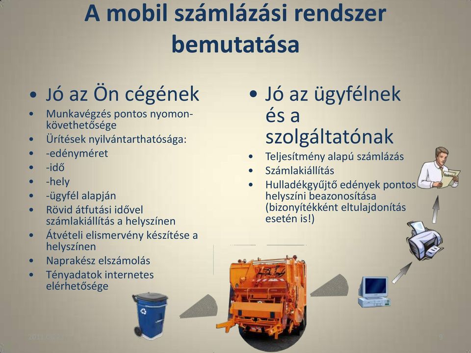 helyszínen Naprakész elszámolás Tényadatok internetes elérhetősége Jó az ügyfélnek és a szolgáltatónak Teljesítmény alapú