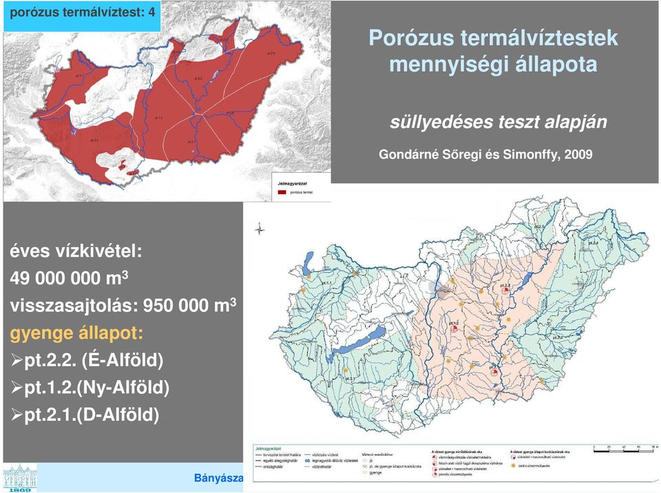 2009 éves vízkivétel: 49 000 000 m 3 visszasajtolás: 950 000 m 3