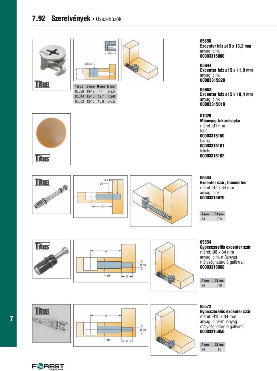 fekete 00003315102 05534 Excenter szár, famenetes méret: Ø x 34 mm 0000331500 A (mm) D1 (mm) 34-8 05554 Gyorsszerelôs excenter szár méret: Ø8 x 34 mm -mûanyag