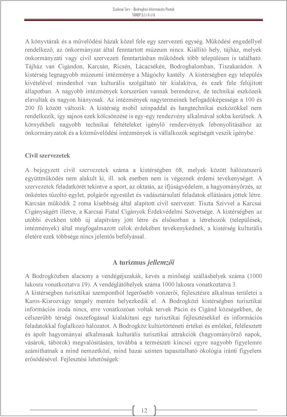 A kistérség legnagyobb múzeumi intézménye a Mágóchy kastély. A kistérségben egy település kivételével mindenhol van kulturális szolgáltató tér kialakítva, és ezek fele felújított állapotban.