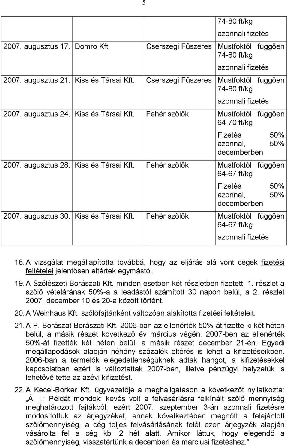 Fehér szılık Mustfoktól függıen 64-67 ft/kg Fizetés 50% azonnal, 50% decemberben 2007. augusztus 30. Kiss és Társai Kft. Fehér szılık Mustfoktól függıen 64-67 ft/kg 18.